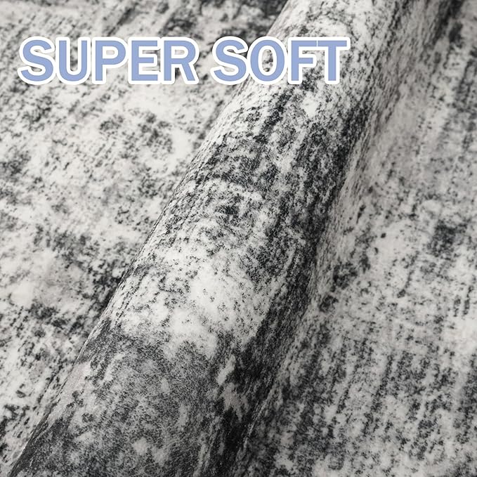 IOHOUZE Abstract Runner Rug 3x18 Ft Extra Long Washable Runners for Hallways, Non Slip Kitchen Runner Printed Faux Wool Entryway Runner Indoor, Modern Abstract Floor Carpet for Hall Stair, Black Grey