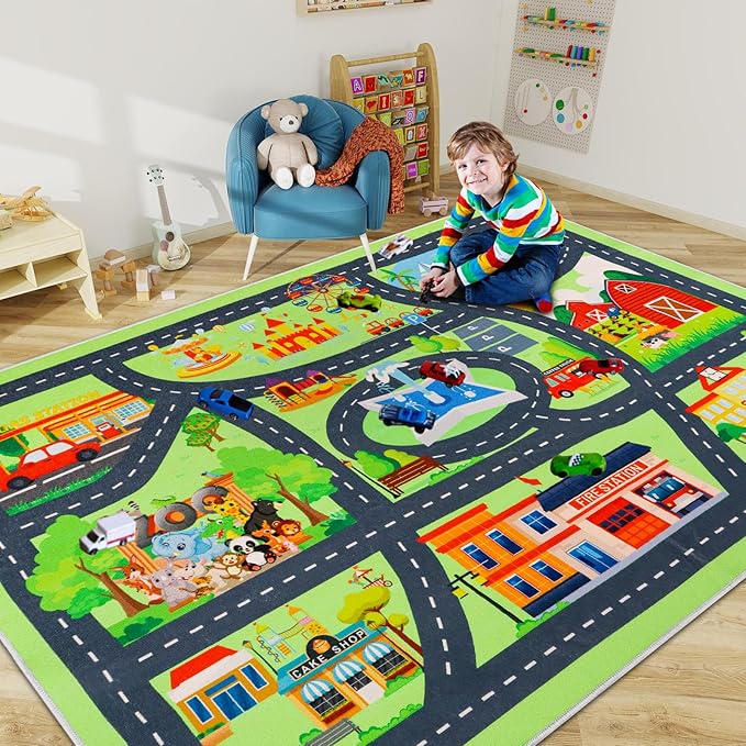 Kids Carpet Car Play Rug, City Life Traffic Road Kids Rug Playmat,Non Slip Children Educational Game Car Mat Area Rug for Playroom Baby Toddler Boys Bedroom Classroom (118X78.7 INCH, Style 2)