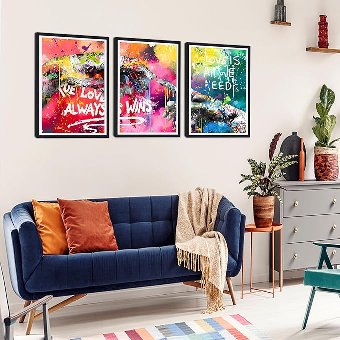 Novatique Graffiti Wall Art for Living Room Banksy Wall Art Decor Hand of God Art Print Graffiti Pictures for Bedroom Office Ready to Hang,16" x 24" x 3Pcs