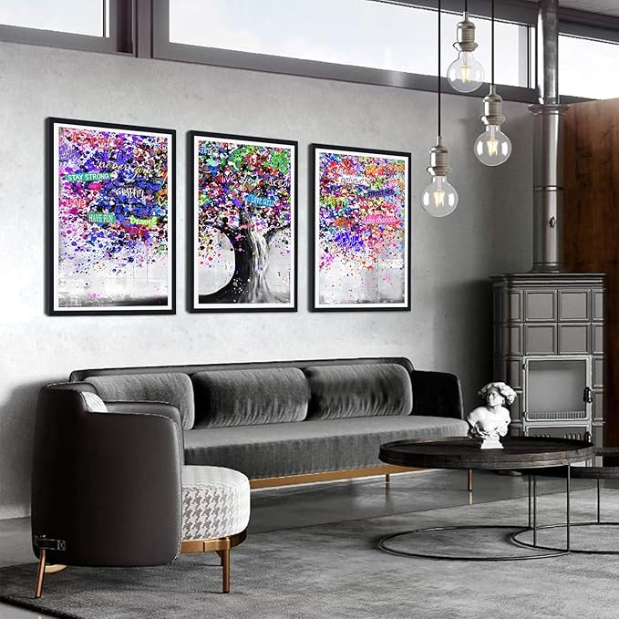 Novatique Tree Wall Art Decor Graffiti Picture Wall Decor Abstract Tree of Life Canvas Painting Print for Living Room Bedroom,24" x 36" x 3pcs
