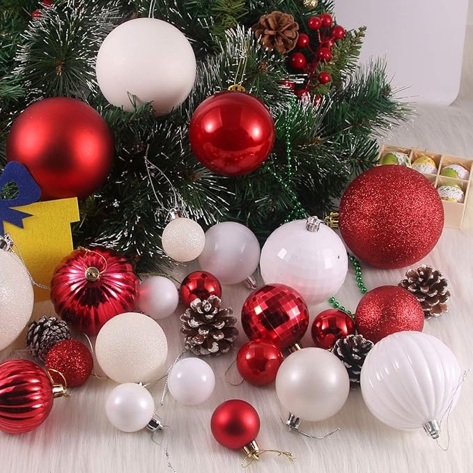 Red & White 1.6" Small Christmas Balls Christmas Tree Decoration Ornaments Shatterproof Hanging Balls for Birthday Halloween Holiday Wedding Decorations Set of 12pcs