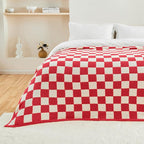 CozeCube Super Soft Fullfy Microfiber Reversible Knitted Blankets, Warm Cozy Fuzzy Plush Throw, Christmas red and White Checkered Throw Blanket for Couch Bed Sofa, 50" x 60"