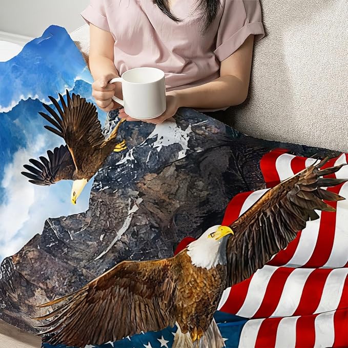 Eagle American Flag Throw Blanket for Boys, Men, Adults, Lovers, Girls, Kids, Women - Soft Warm Plush Fleece Flannel Decor for Couch, Sofa, Bed 40"x50"