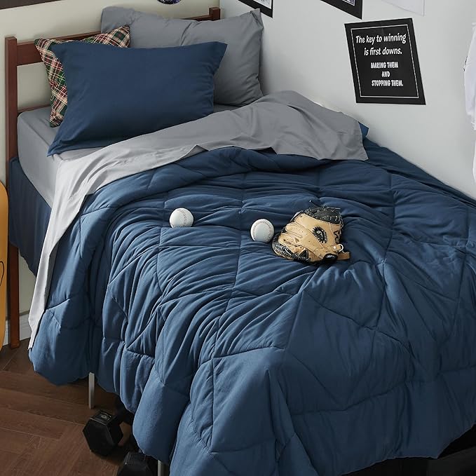 Bedsure Twin XL Comforter Set - 5 Pieces Reversible Navy Bedding, Twin XL Size Bed Set for All Seasons, Bed in a Bag with Down Alternative Comforter, Sheets, Pillowcase & Sham