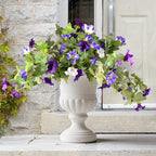 Artificial Morning Glory Fake Flowers for Outdoor Planter Decoration, 2 Pcs Petunias Realistic UV Resistant Faux Silk Flowers for Garden Balcony Porch Indoor Decor (Purple White)
