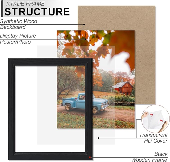 KTKDE 11x14 Picture Frame Set of 3,Black Wooden frames, Vertical & Horizontal Wall Hanging for Wall Display,Studio Gallery Photo Frame for Photos, Posters & Art Prints