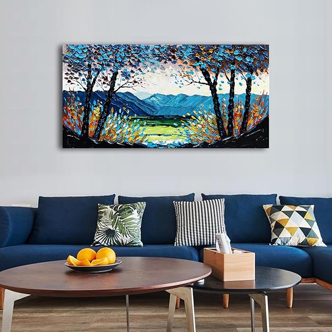 Diathou Art Hand-painted 24x48 inch mountain scenery oil painting Art Forest scenery canvas wall art decoration
