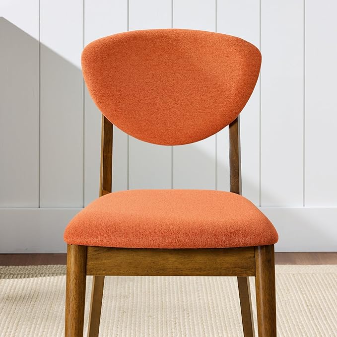 Best Choice Products Dining Chairs Set of 2, Mid-Century Modern Upholstered Wood, Armless w/Seat Cushion, Padded Backrest - Walnut/Burnt Orange