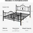 SHA CERLIN Queen Size Bed Frame and Headboard,Metal Bed Frame with Butterfly Pattern Design Headboard & Footboard,No Box Spring Needed,Easy Assembly,Black