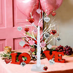 48PCS Heart Ornaments for Valentines Day Decorations, 2 Sizes Heart Shaped Ornaments for Christmas Valentine Tree, Red Pink Silver Glitter Hearts Hanging Decorations for Valentines Day Decor