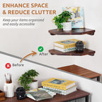 Demigo Hexagon Corner Floating Shelves Wall Mount (Set of 2) – Solid Acacia Wood with Hidden Brackets & Cable Hole – Rustic & Modern Space-Saving Shelves for Bedroom Living Room Office Kitchen