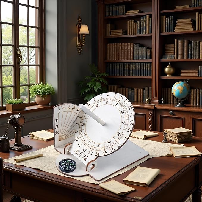 Wooden Sundial-Scientific Model Teaching Practical Wooden-Sundial Model Ancient Timers -Home Desk Decorations Clocks Specialty Clocks