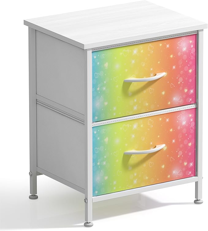 Sorbus Nightstand with 2 Drawers - Kids Bedside Furniture End Table Night Stand - Steel Frame, Wood Top & Easy Pull Fabric Bins - Dresser & Chest for Home, Bedroom Accessories, Office & College Dorm