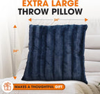 Cheer Collection Faux Fur Throw Pillows - Decorative Pillows for Couch, Bed Throw Pillows, Blue Accent Pillows for Bedroom or Living Room Aesthetic, Set of 2 Furry Throw Pillows, 24" x 24"