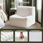 Trenda 32'' Boneless Chair, Super Comfy Bedroom Accent Chair, Sofa Chair, Soft Faux Fur Cover Floor Couch for Living Room,College, Dorm to Reading& Gaming (White)