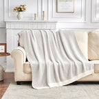 CozeCube Super Soft Fullfy Microfiber Reversible Knitted Blankets, Warm Cozy Fuzzy Plush Throw, Grey and White Melange Throw Blanket for Couch Bed Sofa, 60" x 80"