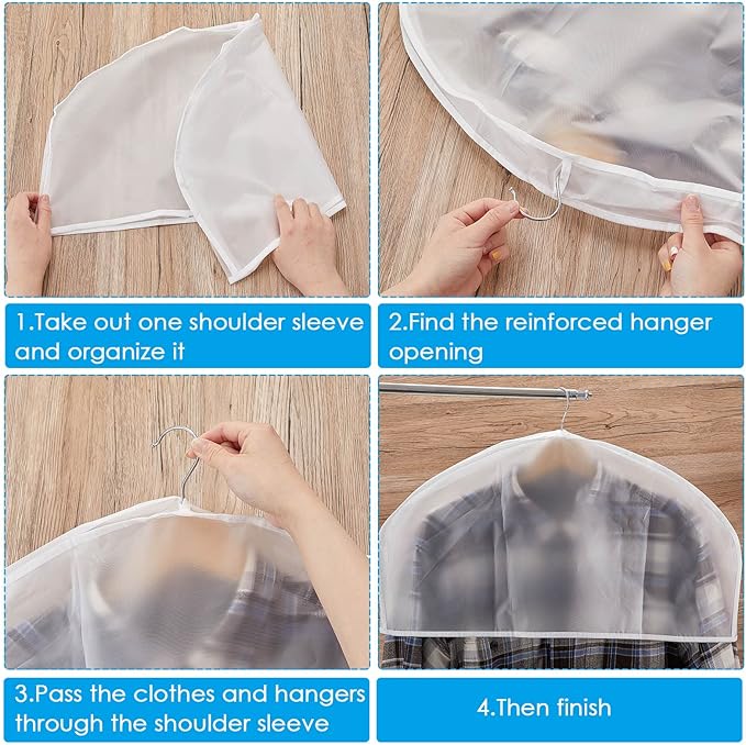 Patelai 80 Pcs Shoulder Covers for Hanging Clothes 24 x 12 x 2 Inches Plastic Garment Dust Covers Protectors with 2" Gusset for Closet Storage Suit, Coats, Jackets, Dress Closet Storage