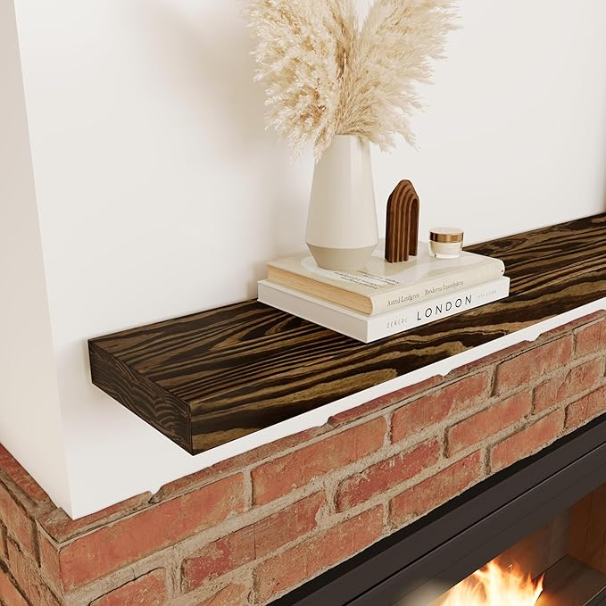 60'' Pine Wood Floating Shelf for Wall - Rustic Wall Mounted Wooden Shelf for Stylish Home Décor, Fireplace Mantel 60inch (Dark Brown, 60x8x2) - 1pcs