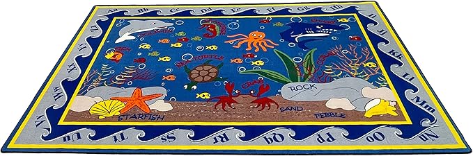 KIDCARPET.COM Fish in The Sea Rectangle Classroom Rug | Bordered Area Rug for Preschool Daycare Learning, 7'6" x 12'
