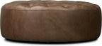 Poly & BARK Ascot Ottoman – 40" Round Pouf with Feather-Down Topper – Full-Grain Leather Upholstered Pouf Ottoman for Living Room – Vintage Italian Leather in Cocoa Brown