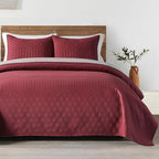 HORIMOTE HOME Burgundy Red Twin Size Quilt Set - Soft Microfiber Bedspread with 1 Sham, Lightweight & All-Season Geometric Coverlet for Cozy Bedding