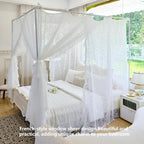 AIKASY Elegant Lace Princess 4-Poster Bed Canopy Mosquito Net - Romantic Wedding Bridal Bedroom Decor, Kids Room Bed Curtain for Women Adults - (White-3,King)