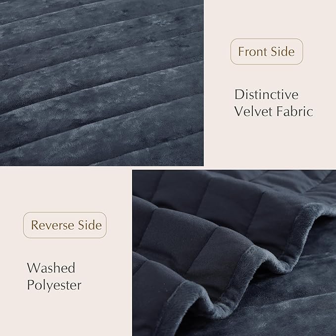 WRENSONGE Velvet King Size Quilt Set-3 Pieces Blue Grey Luxurious Velvet Striped Channel Comforter with 2 Shams, Soft Bedspread Coverlet Quilted Bedding Set for All Season