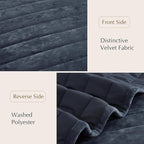 WRENSONGE Velvet King Size Quilt Set-3 Pieces Blue Grey Luxurious Velvet Striped Channel Comforter with 2 Shams, Soft Bedspread Coverlet Quilted Bedding Set for All Season