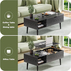 OLIXIS Wood Lift Top Coffee Table with Hidden Compartment and Large Storage Shelf, Lift Tabletop Dining Center Table for Home Living Room Office, Black