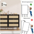 GarveeHome Rattan 6 Drawer Dresser, Modern Chest of Drawers with Gold Legs and Gold Handles, Wide Double Dresser with Large Tabletop and Anti-Tipping Design for Bedroom Living Room, Black