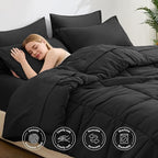 Love's cabin Queen Comforter Set Ash Black, 7 Pieces Queen Bed in a Bag, All Season Bedding Sets with 1 Comforter, 1 Flat Sheet, 1 Fitted Sheet, 2 Pillowcase and 2 Pillow Sham