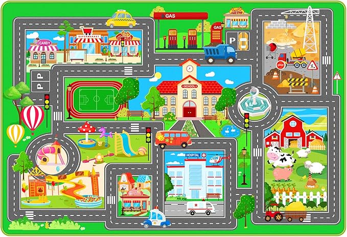 Kids Car Playmat, Kids Rug for Playroom Car Mat Town City Road Traffic Rugs, Play Mat for Floor, Extra Large Boys Kid Car Track Play Rug (Style SIX, 78.7X 59 INCH)