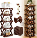 The 9-Tier No-Assembly Bamboo Rack, 2026 Upgraded Foldable 9 Tier Bamboo Corner Shoe Rack, Space-Saving Organizer for Shoes, No Assembly Narrow Shoe Shelf for Entryway Closet Dorm (Brown, 5 Layers)