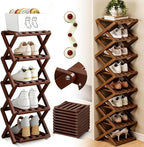 The 9-Tier No-Assembly Bamboo Rack, 2026 Upgraded Foldable 9 Tier Bamboo Corner Shoe Rack, Space-Saving Organizer for Shoes, No Assembly Narrow Shoe Shelf for Entryway Closet Dorm (Brown, 5 Layers)
