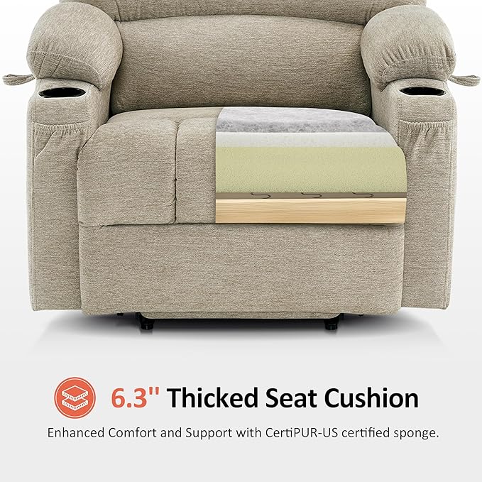 MCombo Power Lift Recliner Chair for Elderly, Lift Chair with Heat and Massage, Extra Wide Lift Recliner for Big People, Fabric R7096 (Medium-Wide, Beige)