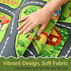 Farmyard Adventure Play Rugs, Educational and Fun Farm Car Rug Play Mat for Kids, 60"x36" Non-Slip Playmat with Barns, Animals & Crops for Imaginative Play, Nursery, Playroom and Classroom