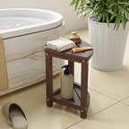 Shower Stool for Inside Shower, Corner Shower Bench Seat, HDPE Waterproof Shower Stool for Shaving Legs with Baffle Storage Shelf, Shower Seat/Foot Rest for Bathroom, Indoor/Outdoor Use, Brown