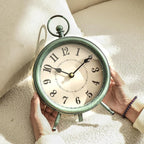 EMAX Home Vintage Green Rustic Retro Table Clock, Silent Non-Ticking, Battery Operated, 10.5"H, 7.28"W, Green Dial, Tabletop, Indoor, Kitchen