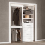 Modular Closet, 46" Wide Organizer with Tower and Drawers, Wood Tower Storage for Walk-In Closets, Wall-Mounted Wardrobe Organizer, White