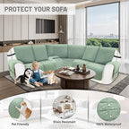 Reclining Sectional Couch Covers 100% Waterproof Velvet L Shape Recliner Couch Covers for Sofa Pets Washable Anti Slip Recliner Slipcovers with Pockets (5 Seat Sofa with 1 Console, Sage Green)
