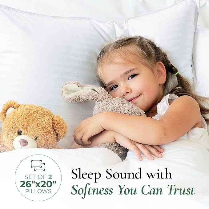 Fern and Willow Premium Bed Pillows - Set of 2, 26"x20" - Luxurious Ultra-Soft Cooling Pillow - Hotel Quality, Down Alternative Fill, Medium Firm Support for Side, Back & Stomach Sleepers