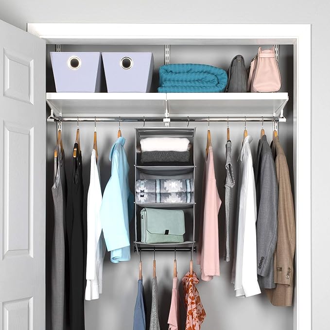 HOLDN’ STORAGE - 3 Shelf Hanging Closet Organizer with Metal Rod - Bamboo Inserted, Holds up to 24 pounds - 24” W x 12” D x 29.5”H - Perfect for College Dorms & RV Hanging Organizer