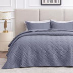 Love's cabin Quilts for Full Bed Bluish Grey Bedspreads Bedding Set - Lightweight Bedspread Comforter - Wave Pattern Bedding Coverlet for All Season - 3 Pieces (1 Quilt, 2 Pillow Shams)