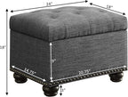 Convenience Concepts Designs4Comfort 5th Avenue Upholstered Storage Ottoman 24" - Contemporary Foot Stool and Seat with Hinged Lid for Living Room, Dining Room, Office, Den, Dark Charcoal Gray Fabric