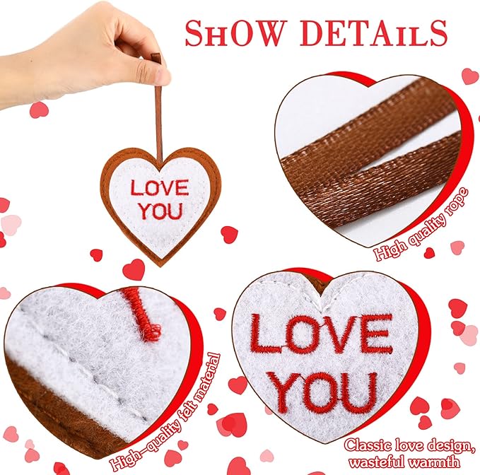 Tatuo 24 Pcs Valentines Felt Heart Ornaments for Tree Decorations Felt Conversation Heart Ornaments Colorful Hanging Valentines Day Tree Decor for Home Decor Party Decoration DIY Crafts