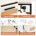Mericonia 5 Drawer Rattan Dresser for Bedroom, Wood Tall Dresser for Closet with Metal Handles, Boho Nightstand Sets, Dressers & Chests of Drawers for Bedroom, Hallway and Entryway, White