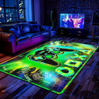 4x6 Gaming Rug for Boys Room - 3D Printed Gamepad Blacklight Game Rug Teen Boys Gaming Room Decor Large Area Carpet Vibrant Green Gamer Area Rug for Living Room,Bedroom,Game Room