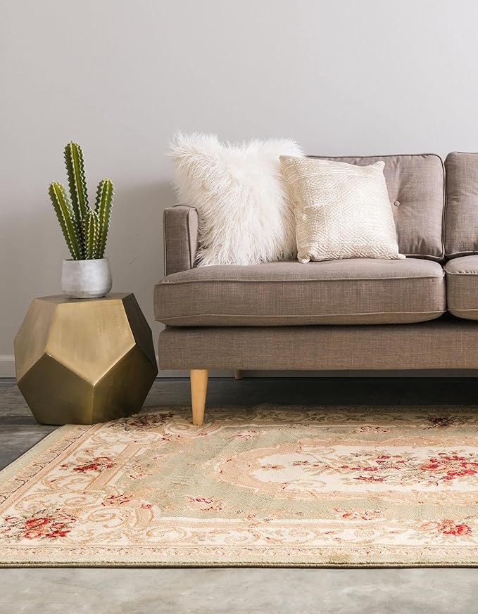 Rugs.com Chateau Collection Rug – 10' x 16' Green Medium Rug Perfect for Living Rooms, Large Dining Rooms, Open Floorplans