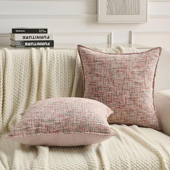 FUTEI Blush Decorative Throw Pillow Covers 24x24 Inch Set of 2,Soft Chenille Tweed Textured Euro Pillow Shams,Modern Home Decor for Couch Bed Living Room