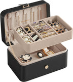 SONGMICS Jewelry Organizer Box, Travel Jewelry Case, 2-Layer Travel Case for Earrings, Necklaces, Bracelets - Portable Jewelry Storage with Large Capacity, Gift Idea, Ink Black UJBC166B01